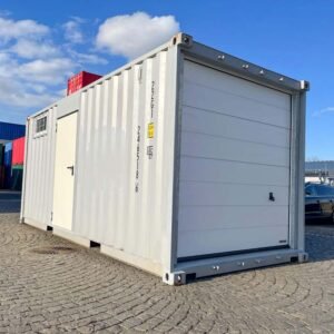 20ft Container Garage with Sectional Roller Door and Window, Grey (RAL 7040)