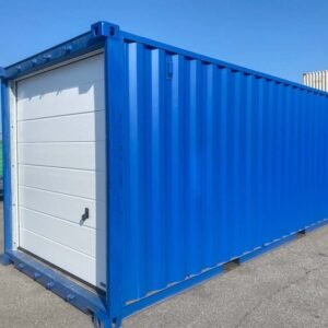 20ft Container Garage with Roller Shutter Door, Gentian Blue (RAL 5010)