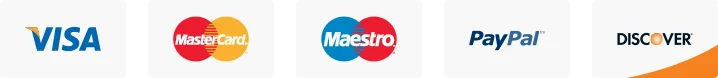Accepted payment methods: Visa, Mastercard, Maestro, PayPal, Discover